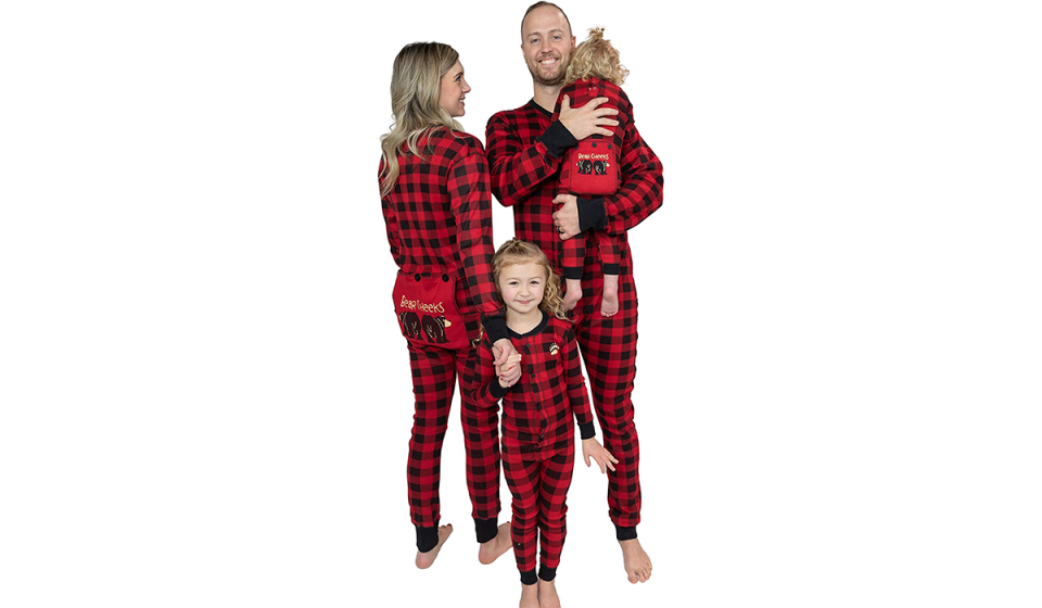 Family of four in matching plaid onesies. (Photo: Amazon)