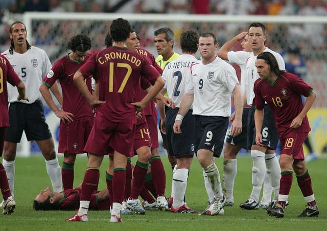 Ronaldo watches on as England's Wayne Rooney is sent off at the 2006 World Cup