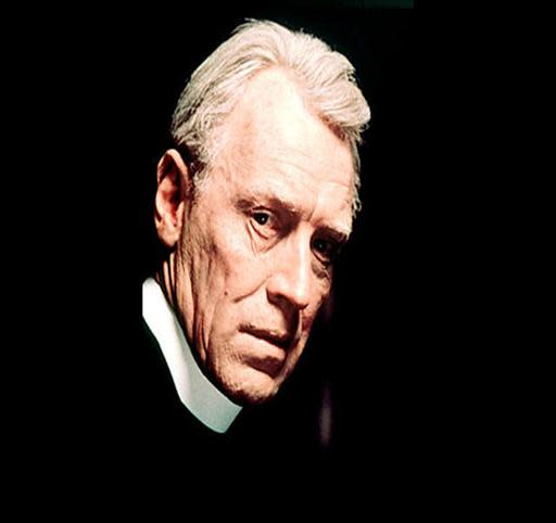 Max von Sydow as Father Merrin from movie "The Exorcist", photo on black