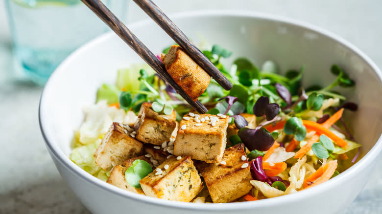 Baked tofu ramen bowl