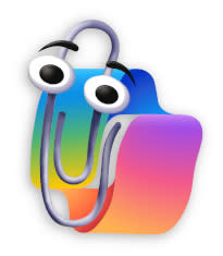 Microsoft Office assistant Clippy with a Copilot background