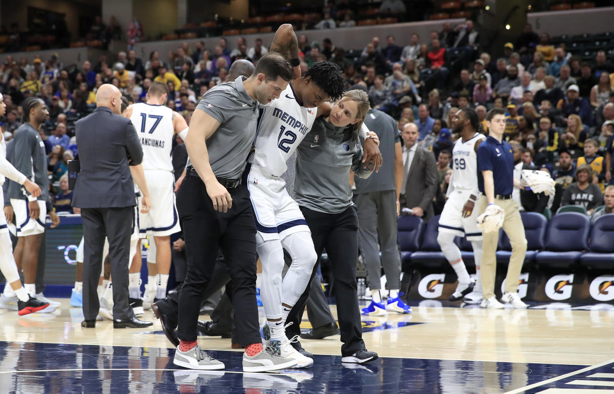Ja Morant returned after leaving the court after a scary fall in the third quarter against the Pacers. (Andy Lyons/Getty Images)