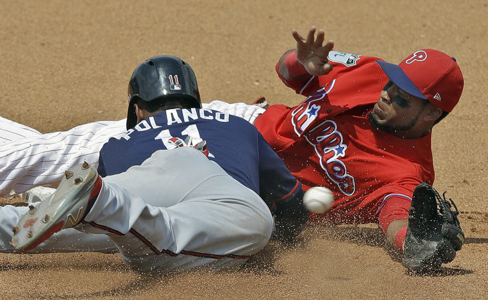 Polanco steals second base