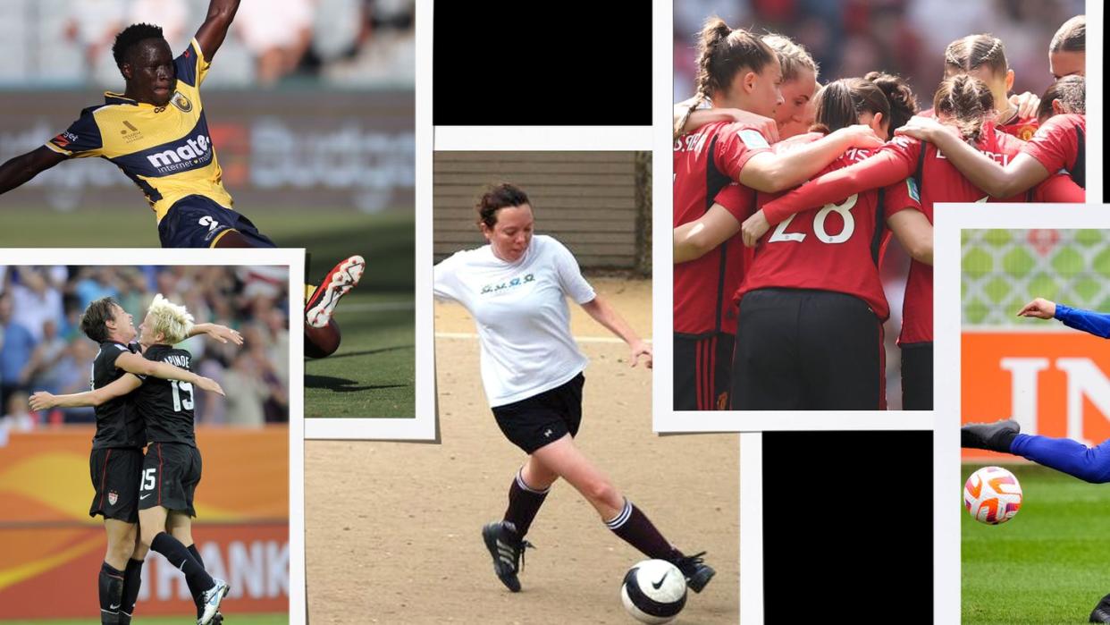 a collage of a person playing football