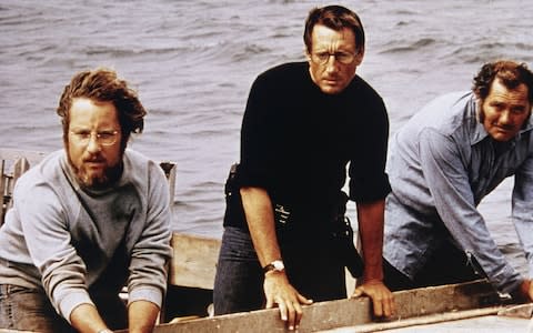 Richard Dreyfuss, Roy Scheider and Robert Shaw in Jaws - Credit: hulton