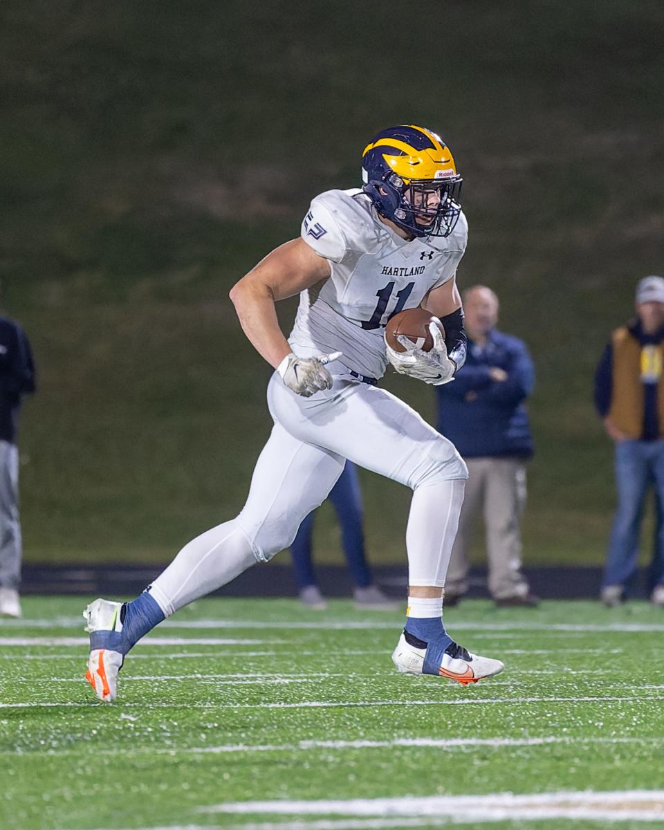 Hartland tight end Jaxson Wilson takes the field with one of his two receptions for 66 yards in 2022.