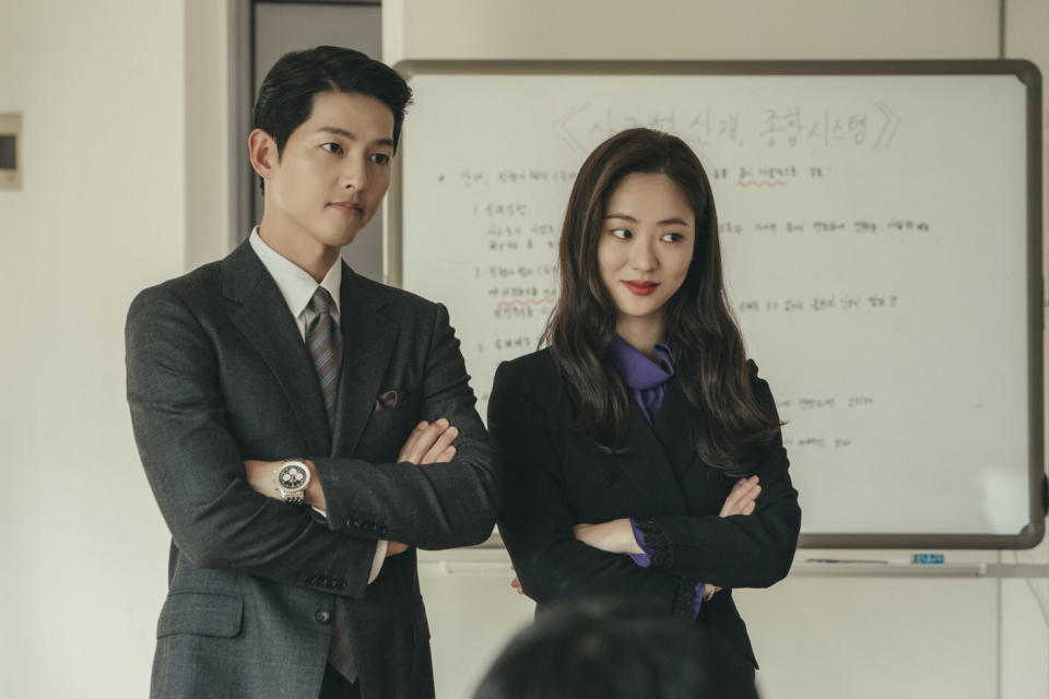 Song Joong-ki, left, stars as the character Vincenzo in the hit Netflix drama of the same name