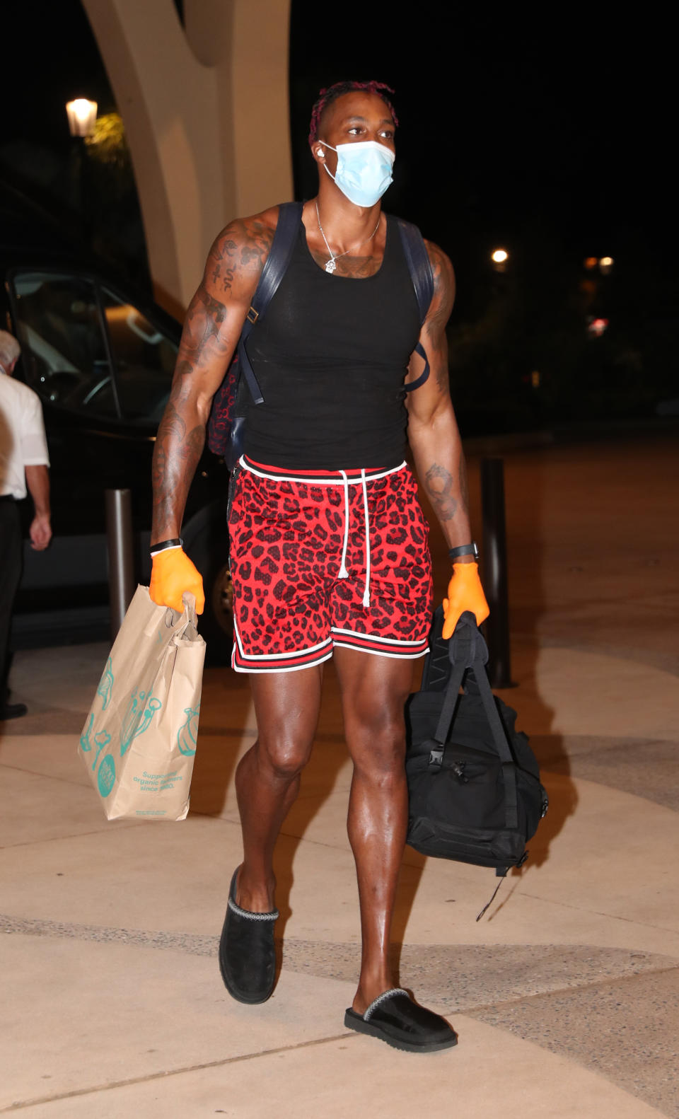 Dwight Howard of the Los Angeles Lakers arrives at the hotel as part of the NBA Restart 2020 on July 9, 2020 in Orlando, Florida. (Photo by Joe Murphy/NBAE via Getty Images)