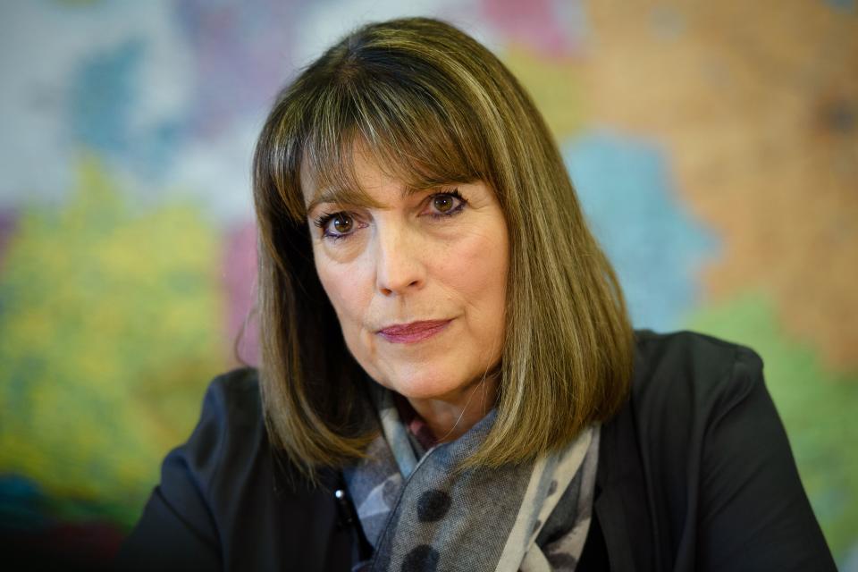 EasyJet CEO Carolyn McCall speaks during an interview at the airline's headquarters at Luton airport, north of London, on February 10, 2016.
Europe's airline sector is on course for further consolidation, while the region offers 