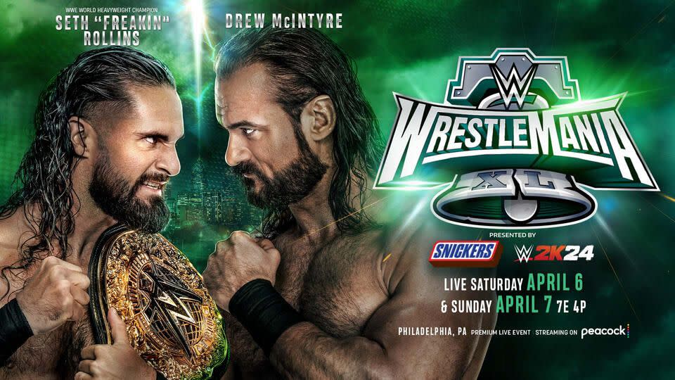 wwe wrestlemania 40 seth rollins vs drew mcintyre