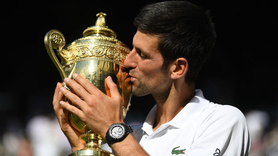 The Wimbledon trophy was Djokovic’s 13th major title in his singles career. Pic: Getty