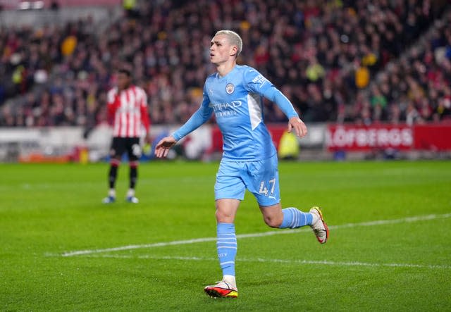 Phil Foden celebrates scoring