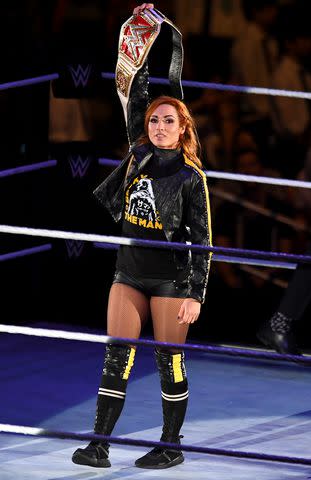 <p>Etsuo Hara/Getty</p> Becky Lynch in Tokyo, Japan on June 28, 2019