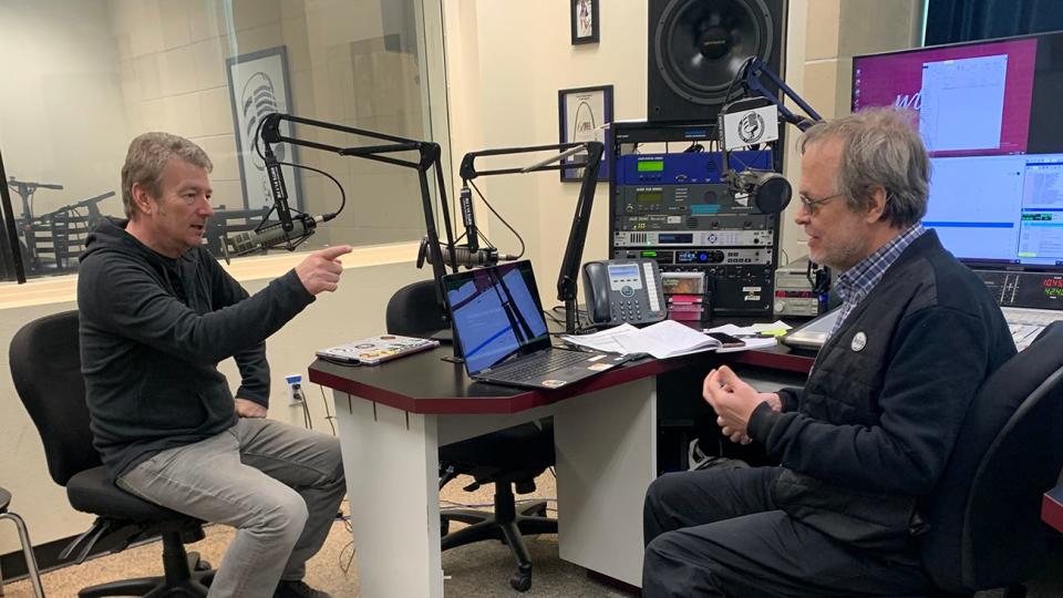 KWTS adviser Randy Ray, left, and “Psychotic Reaction” host Dr. Marty Kuhlman will preset the radio station's 50th anniversary with a surprise announcement Friday between 7 and 9 p.m. during the “Psychotic Reaction's ” radio show.