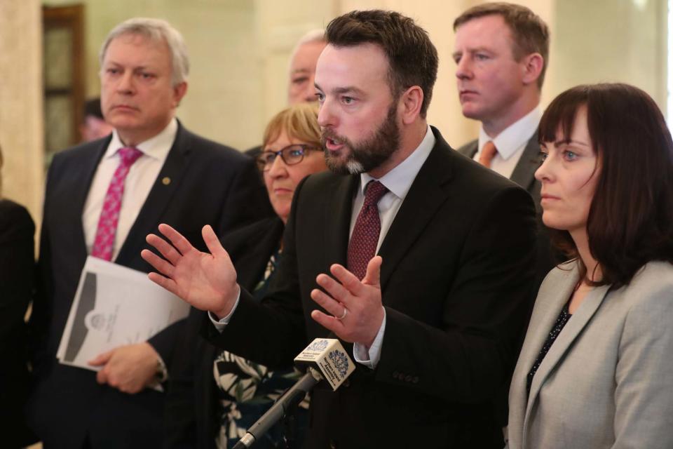 SDLP leader Colum Eastwood speaks as attempt to restore devolution to Northern Ireland fails (PA)