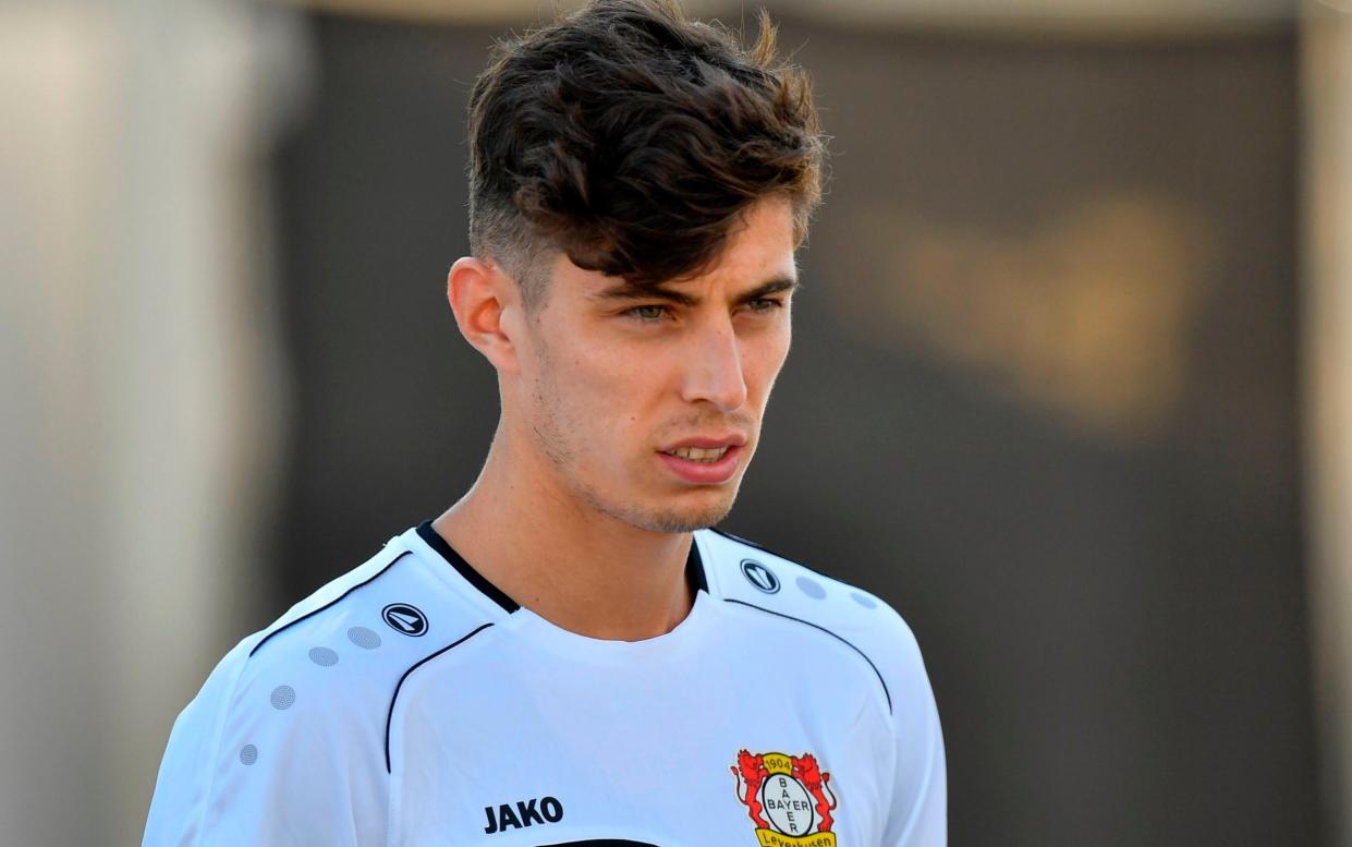 Leverkusen's German midfielder Kai Havertz arrives for a training session on the eve of the UEFA Europa League round of 16 football match Bayer 04 Leverkusen v Rangers at the Bay Arena on August 5, 2020 in Leverkusen, western Germany. - MARTIN MEISSNER/POOL/AFP via Getty Images