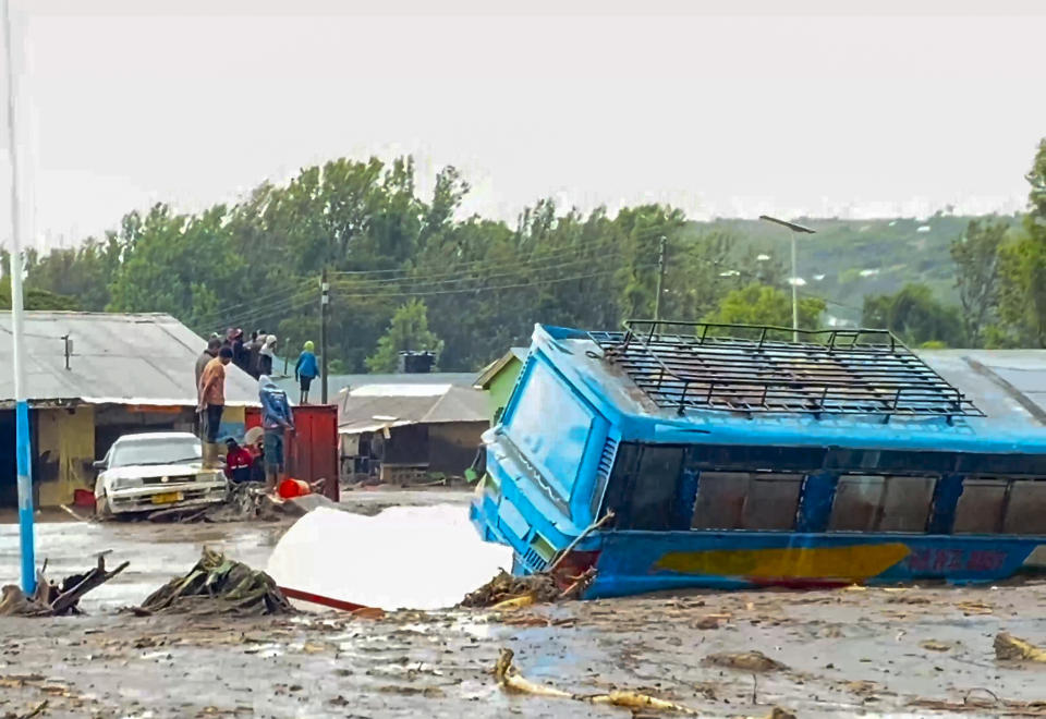 In this frame grab from video, flooded streets are seen in the town of Katesh, in Tanzania, Sunday, Dec 3, 2023. The town of Katesh was hit with heavy rain on Saturday, and roads were blocked by mud and water. (AP Photo).