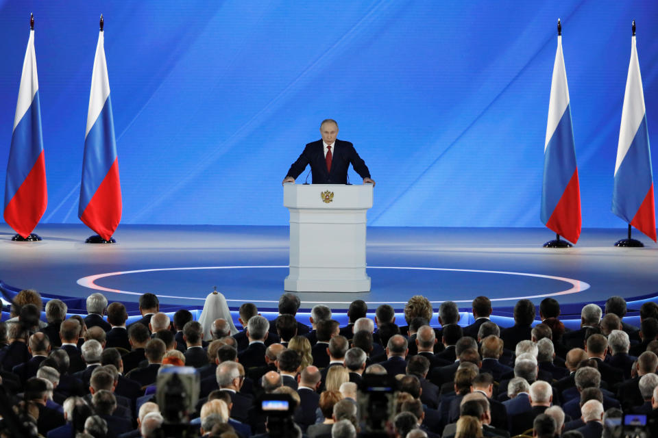 Russian President Putin delivers his address to the Federal Assembly in Moscow