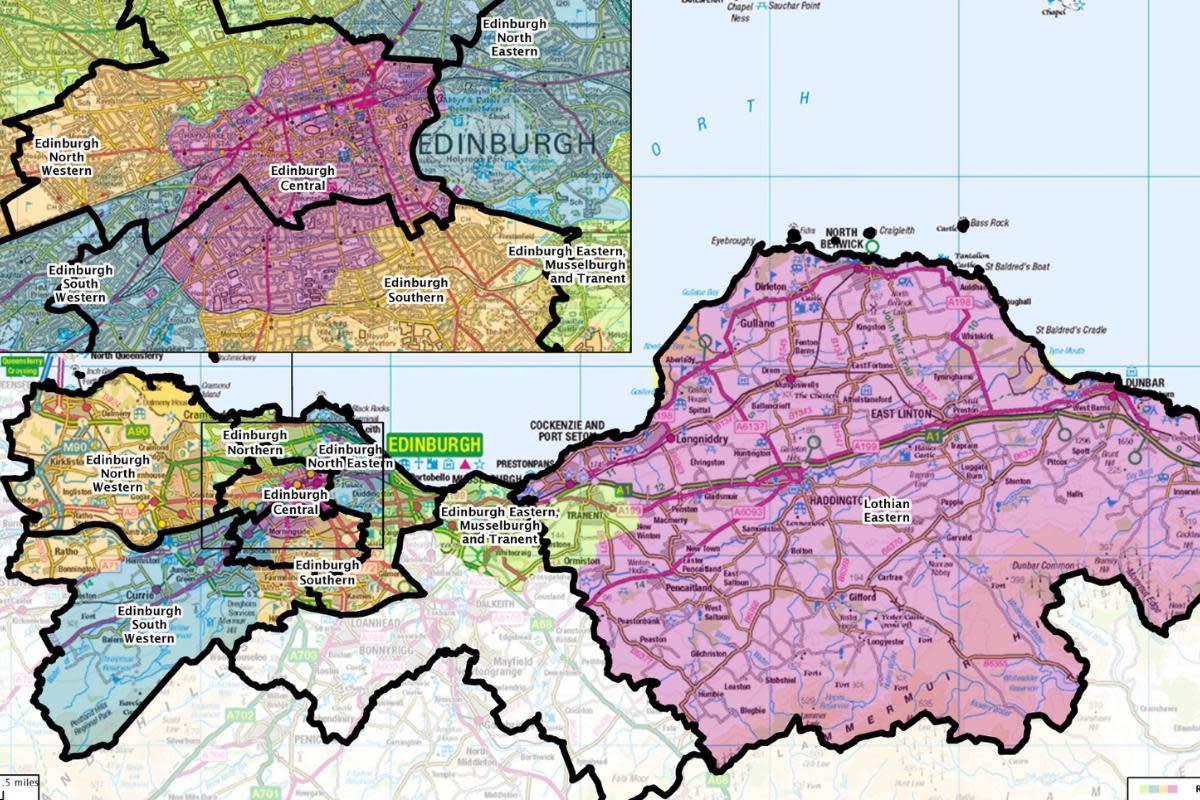 Detail from a Boundaries Scotland map showing proposed changes to constituencies in the Edinburgh area <i>(Image: Boundaries Scotland)</i>