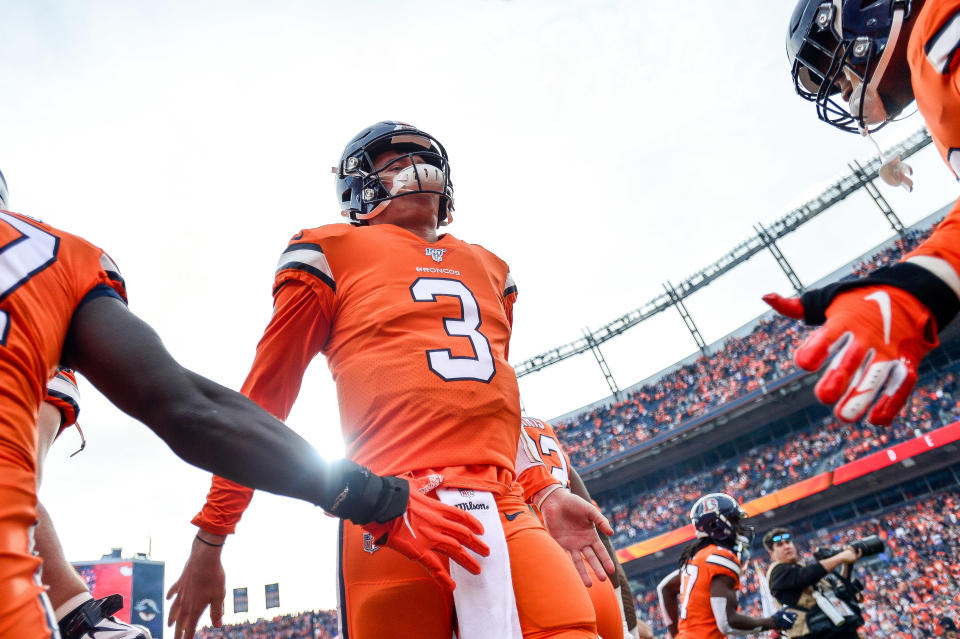 Drew Lock and the Denver Broncos posted a come-from-behind win over Detroit on Sunday. (Dustin Bradford/Getty Images)