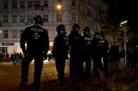 Police units guard streets, in expectation of a pro-Palestinian protest, in Berlin