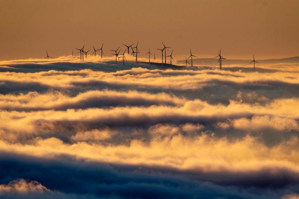 Wind turbines stand on a hill in the Taunus region near Frankfurt, Germany: AP