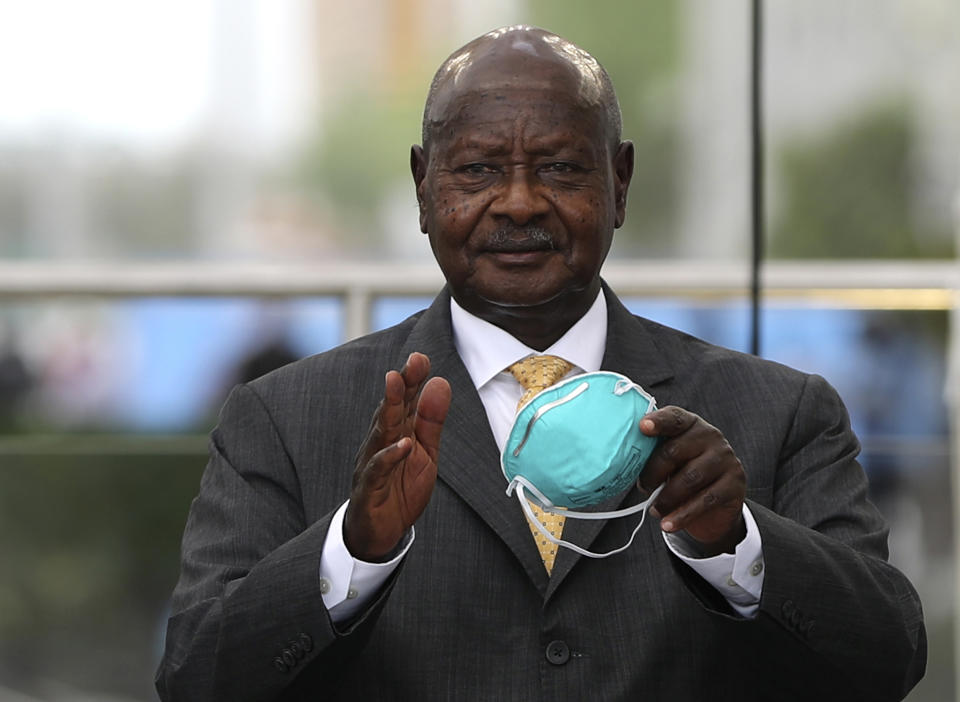 Yoweri Kaguta Museveni, president of Uganda, attends a ceremony celebrating Uganda National Day at the Dubai Expo 2020 in Dubai, United Arab Emirates, Sunday, Oct. 3, 2021. (AP Photo/Kamran Jebreili)