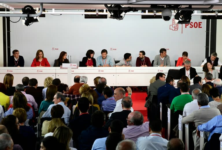 Spain's Socialists, pictured at an extraordinary meeting of the PSOE on October 23, 2016, say they want to see an end to political deadlock and have decided to vote against acting PM Mariana Rajoy in the upcoming vote