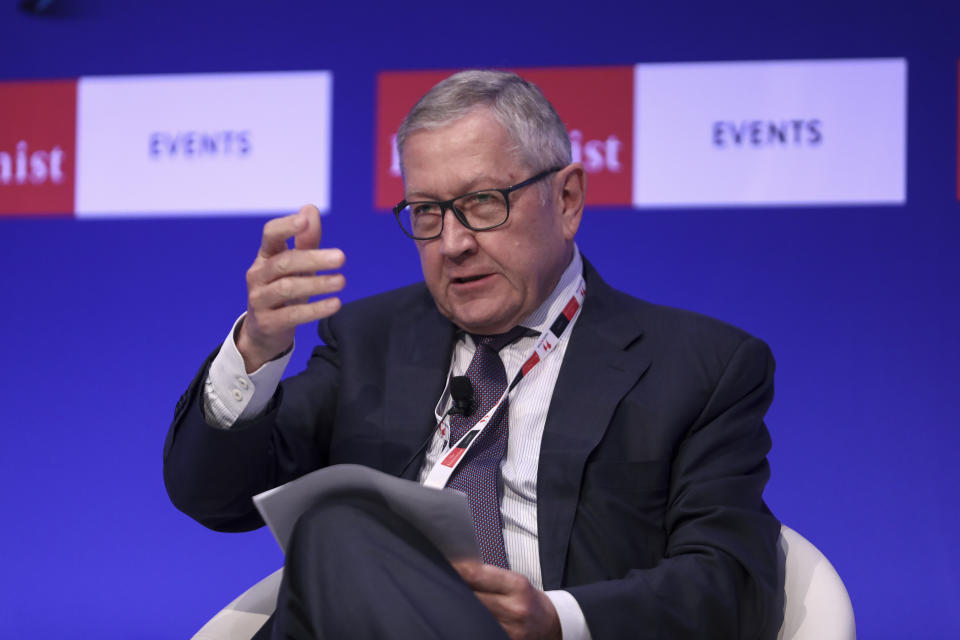 Klaus Regling, Managing Director of EMS (European Stability Mechanism), speaks at a financial conference in Lagonisi, south of Athens, Tuesday, July 16, 2019. Regling is meeting with officials of Greece's new conservative government and has insisted that the country needs to stick to tough annual budget targets. (AP Photo/Yorgos Karahalis)