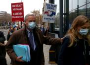 EU chief negotiator Michel Barnier wearing a face mask arrives for Brexit talks in London