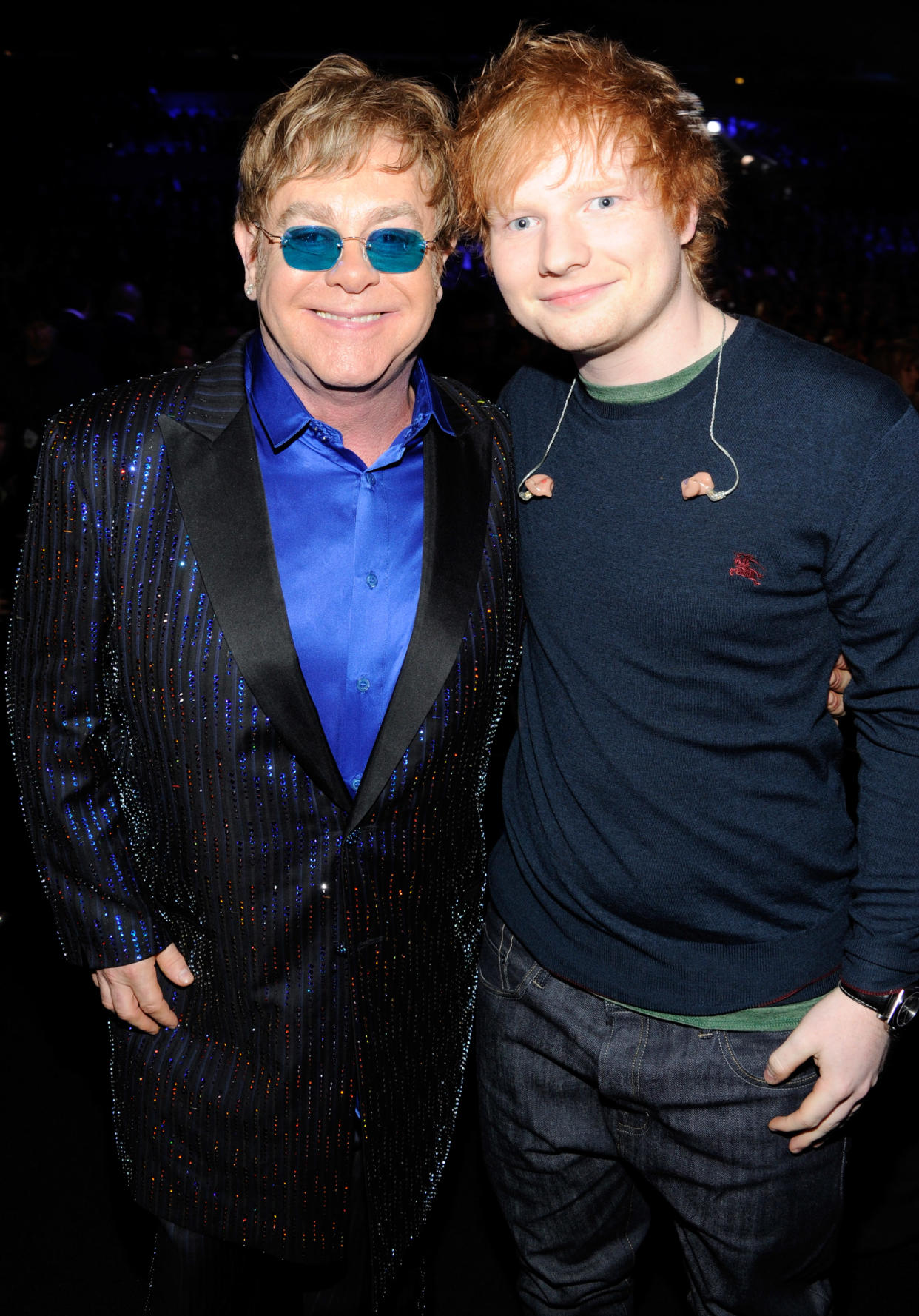 LOS ANGELES, CA - FEBRUARY 10:  Elton John and Ed Sheeran attends the 55th Annual GRAMMY Awards at STAPLES Center on February 10, 2013 in Los Angeles, California.  (Photo by Kevin Mazur/WireImage)