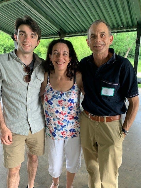 Andrew Kaplan (left), Nuria Cruz Camara and Greg Kaplan, who kicked off his campaign for state representative Wednesday June 1, 2022, at Tyson Park before 40 supporters.