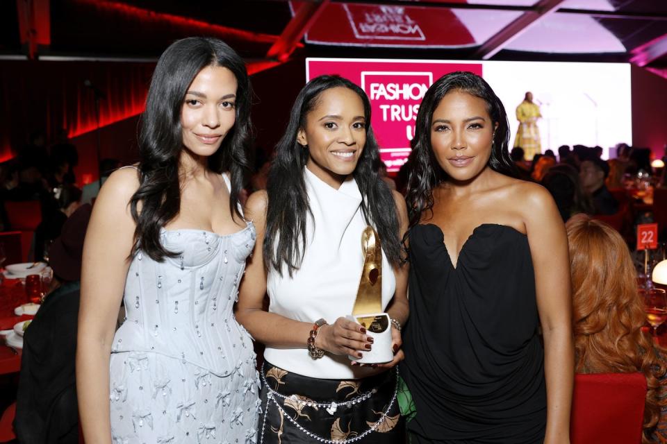 beverly hills, california april 09 l r aurora james, ashley harris, and emma grede attend the fashion trust us awards 2024 on april 09, 2024 in beverly hills, california photo by stefanie keenangetty images for fashion trust us