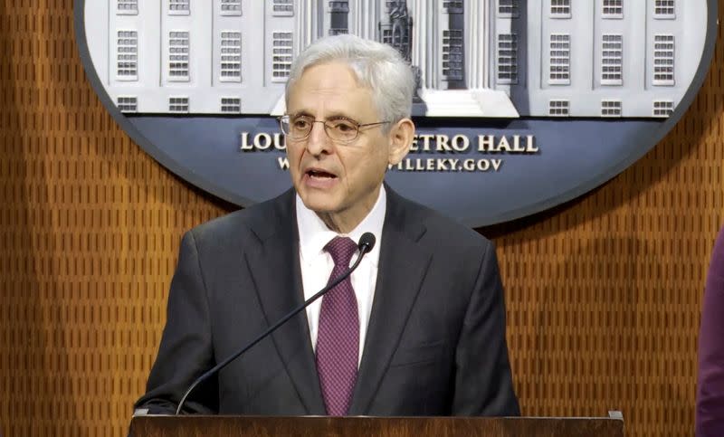 FILE PHOTO: U.S. Attorney General Merrick Garland announces the findings of a civil rights investigation into the Louisville Metro Police Department in Louisville