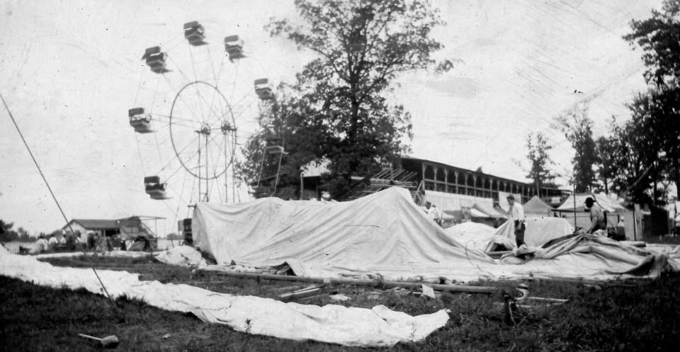 Crews work to set up for the fair.