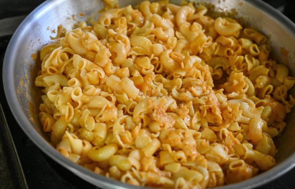 Sopa, a northern Mexican dish with noodles and cheese, is prepared on the stove at Lucy’s Gorditas in Fresno on Wednesday, April 19, 2023.