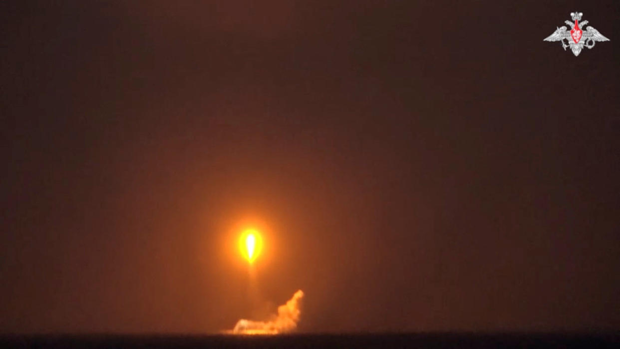 The video shows what it said to be Russia's nuclear submarine Tula launching a Sineva ballistic missile. (Reuters)