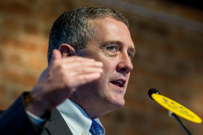 President and CEO of the Federal Reserve Bank of St. Louis James Bullard speaks at the Foreign Correspondents' Club on the US economy and monetary policy in Hong Kong on May 22, 2019. (Photo by Isaac LAWRENCE / AFP)        (Photo credit should read ISAAC LAWRENCE/AFP via Getty Images)