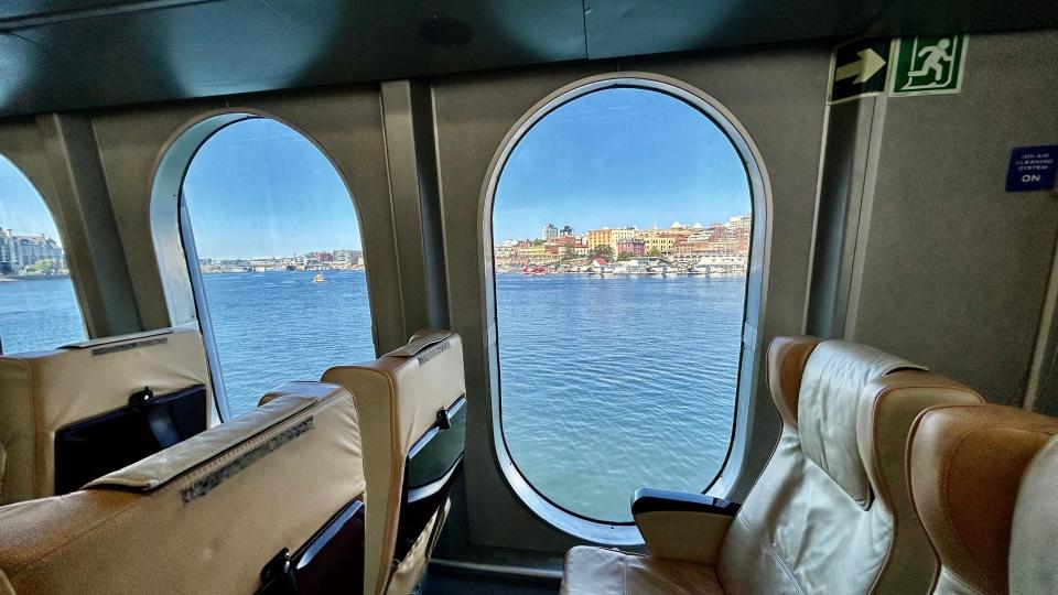 View of Victoria's watefront buildings from the window of the Victoria ferry