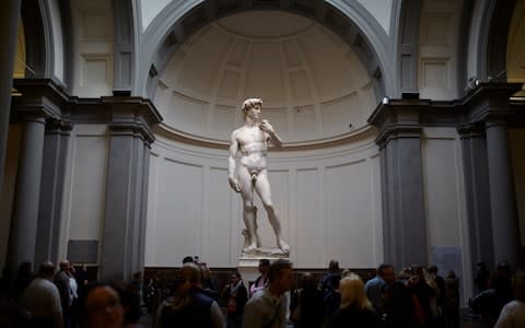 The real thing: Michaelangelo's sculpture of David seen in the Accademia on November 4, 2015 in Florence - Credit: Jeremy O'Donnell/ Getty I
