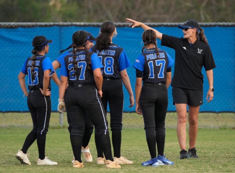 Matanzas Head Coach Sabrina Manhart during a game with DeLand at Matanzas High School, Thursday, March 2, 2023 