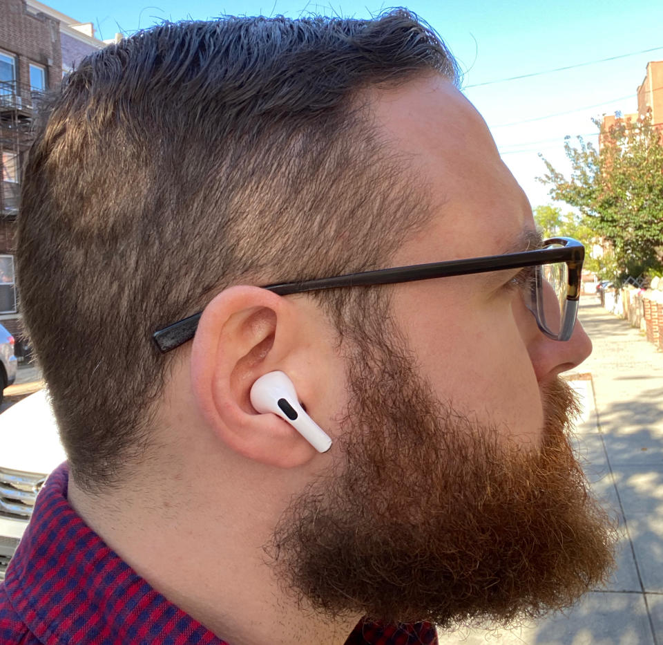 Apple's AirPods Pros are a big step up from the standard AirPods, complete with active noise-cancelling technology, and sweat and water resistance. (Image: Howley)