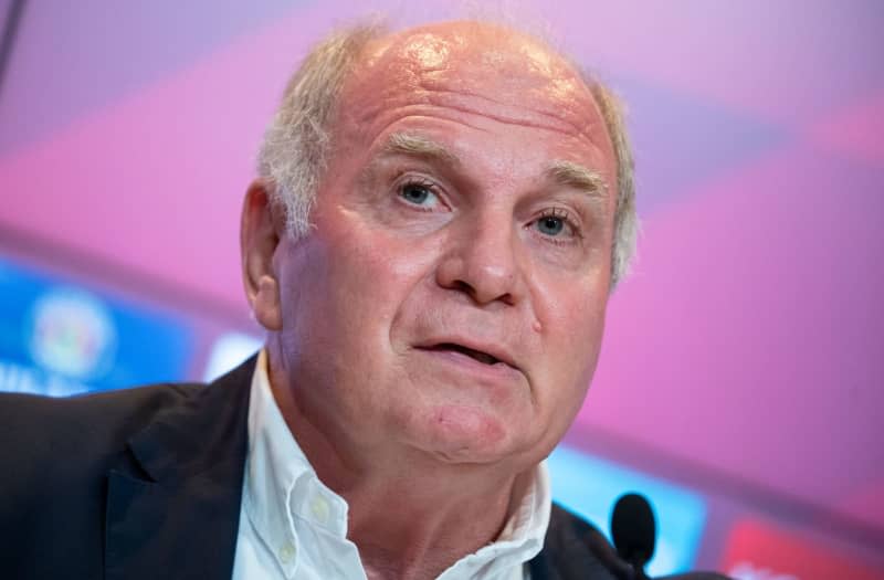 Honorary President of FC Bayern Munich Uli Hoeness speaks during a press conference. West Germany's 1974 World Cup winner Günter Netzer is being called as a witness in the trial of three former German Football Federation (DFB) officials accused of tax evasion linked to the 2006 World Cup. Sven Hoppe/dpa