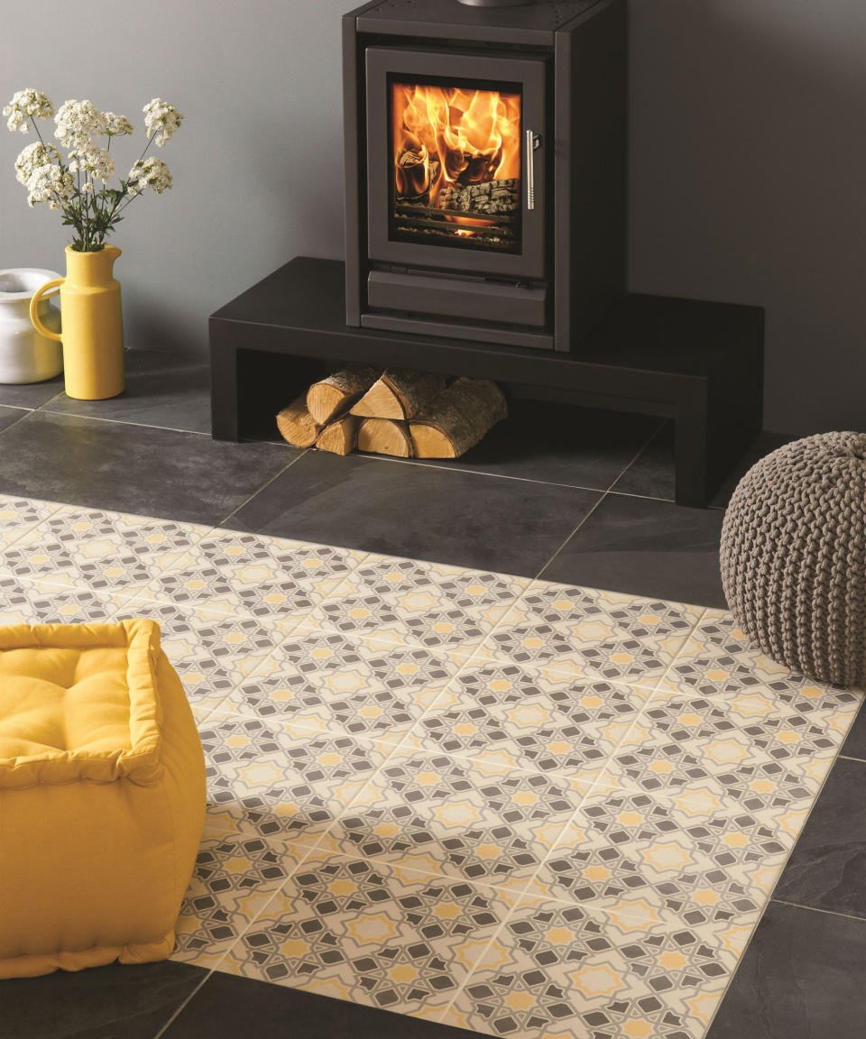 10. Add interest with patterned floor tiles or a rug