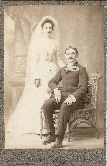 <div class="caption-credit"> Photo by: duryeapa.com</div><div class="caption-title">1900s</div>In the early 1900s, white has become the customary choice for brides. It all started in the mid-1800s when Queen Victoria of England got married in a white dress. And still, many brides of the 1900s choose to wear azure, mauve or pale pink. High waists, high collars, long trains, long gloves, and veiled hats are also in fashion. In this photo the bride stands slightly behind a seated groom which was the custom of the day. It shows who wears the pants in the family. Interestingly, it later switches to the bride sitting and the groom standing behind her, perhaps as a show of gallantry? Or feminism, more likely. <br> <a href="http://www.babble.com/strollerderby/2012/09/21/signs-youve-found-the-one/?cmp=ELP|bbl|lp|YahooShine|Main||020613||HereComesTheBrideHistoryofWeddingsThroughoutthe20thCenturyPHOTOS|famE|||" rel="nofollow noopener" target="_blank" data-ylk="slk:Related: 10 signs you've found "The One";elm:context_link;itc:0;sec:content-canvas" class="link "><b><i>Related: 10 signs you've found "The One"</i></b></a>