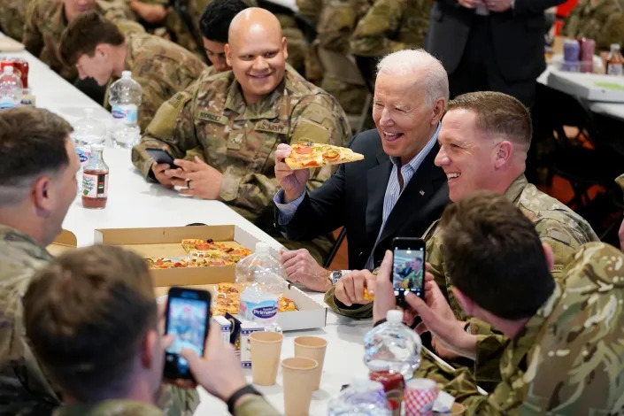 March 25, 2022: President Joe Biden visits with members of the 82nd Airborne Division at the G2A Arena, in Jasionka, Poland.