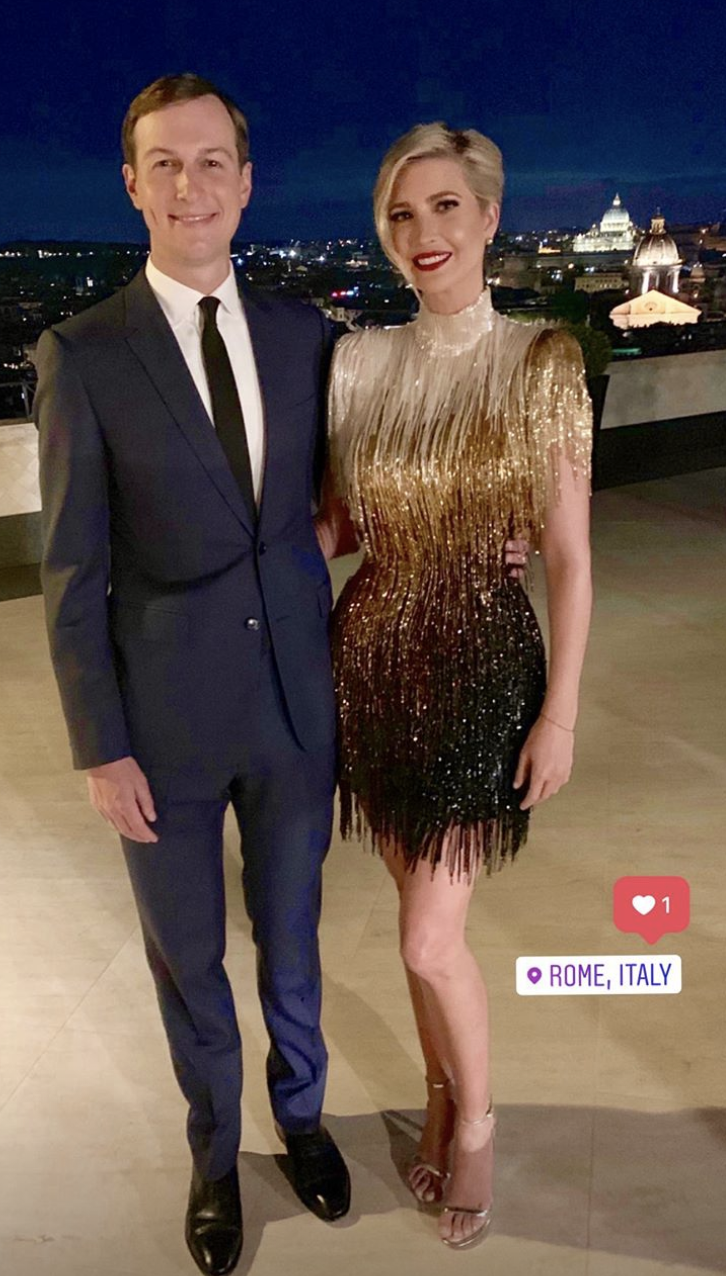 The first daughter wore her mom's vintage Bob Mackie cocktail dress for her Roman holiday with Jared Kushner. (Photo: Instagram Stories via Ivanka Trump)