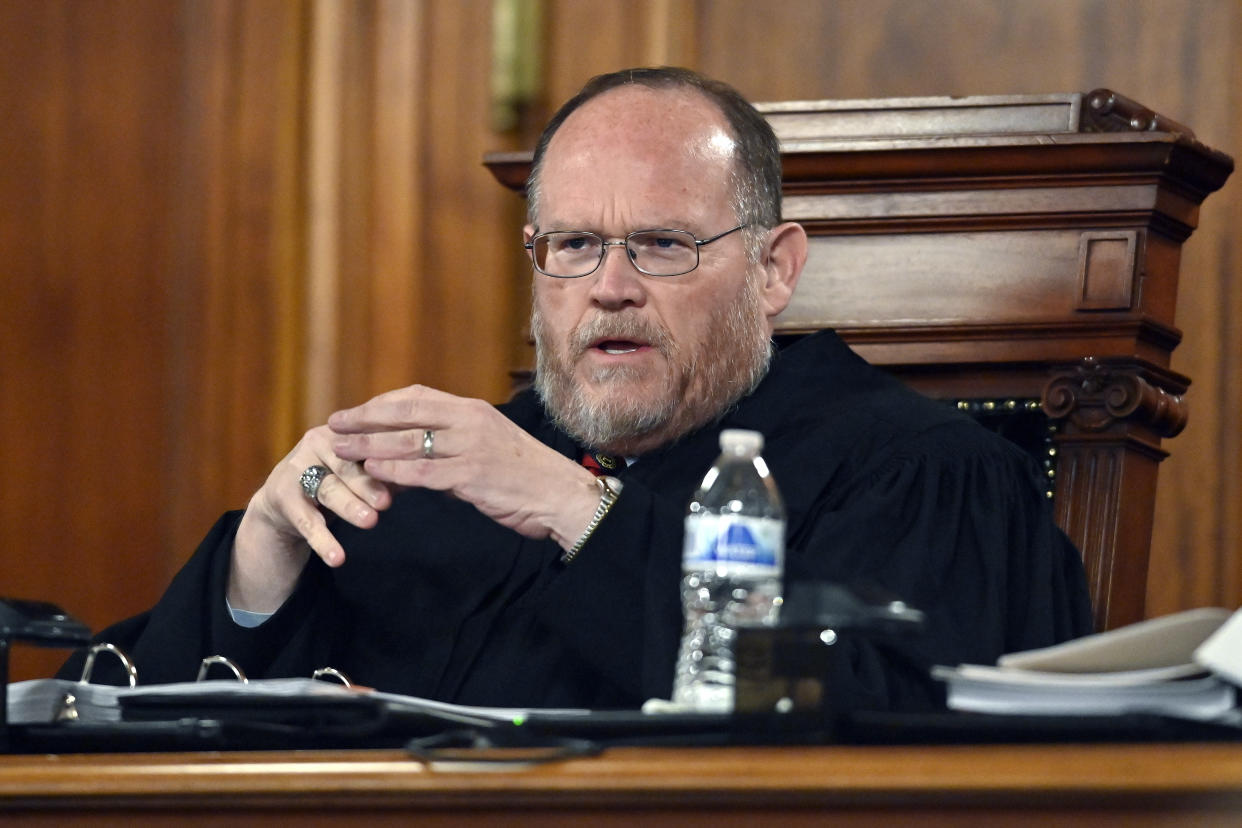 Kentucky Supreme Court Justice Shea Nickell asks a question to the Commonwealth Solicitor General as they hear arguments whether to temporarily pause the state's abortion ban in Frankfort, Ky., Tuesday, Nov. 15, 2022. (AP Photo/Timothy D. Easley)
