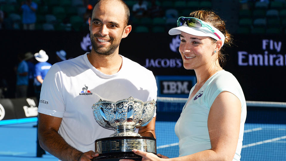 Abigail Spears, pictured here with Juan Sebastian Cabal after winning the 2017 Australian Open mixed doubles crown.