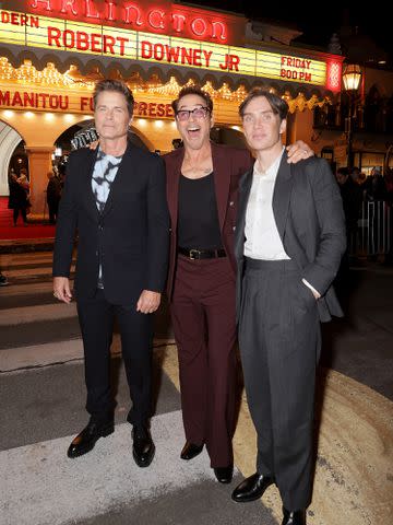 <p>Rebecca Sapp/Getty</p> Rob Lowe, honoree Robert Downey Jr., and Cillian Murphy attend the Maltin Modern Master Award ceremony during the 39th Annual Santa Barbara International Film Festival at The Arlington Theatre on February 09, 2024 in Santa Barbara, California.